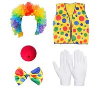 Hsthe Sea 5Pcs Kit de Costume de Clown Nez de Clown Perruque de Clown Noeud Papillon Gilet pour Fête d'halloween Accessoires de Costume de Clown Habillé