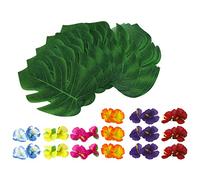 Hsthe Sea 60 pièces 8 Pouces Feuilles de Palmier Tropical Monstera et Fleurs d'hibiscus pour Hawa?en Luau fête Jungle Plage thème décorations de Table
