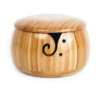 Hsthe Sea Bol tricoter en bambou, fait la main, avec couvercle amovible, bol de rangement de laine, 15,8 x 9,4 cm