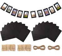 Hsthe Sea Lot de 20 cadres photo en papier, cadre photo créatif en carton avec ficelle en lin et pinces - Noir