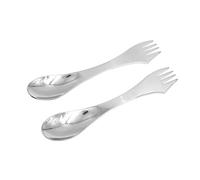 Hsthe Sea Paquet de 2 Couverts de Camping en Acier Inoxydable 3-en-1, Spork d'extérieur, Couteau Cuillère Fourchette Combinaison de Couverts Ultralégers pour Camping en Plein Air, Argent