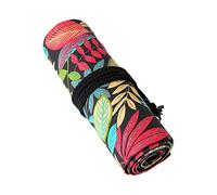 Hsthe Sea Pencil Wrap Toile Crayon Rouleau 72 Fentes Sac à Crayons Enroulable de Grande capacité Sac à Papeterie pour Croquis au Crayon de Couleur -20 x 82 cm, Noir, Adaptateur Universel de Voyage