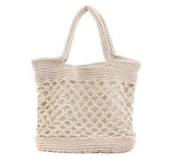 Hsthe Sea Sac de plage en paille - Sac à main d'été pour femme - Sac seau en raphia - Sac à bandoulière décontracté pour voyage, école, travail, shopping (blanc crème), Blanc crème, L