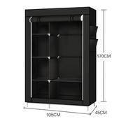 HSTURYZ PENDERIE SOUPLE,Armoire en tissu 170cm de haut, acier inoxydable + tissu, 5 compartiments, avec tringle de suspension, noir