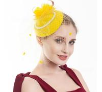 HSTWODE Fascinators 1920 Chapeau bibi pour femme avec plumes, fleurs en maille, élégant, pour mariage, cocktail, thé, fête, DE/NL/SE/PL, numérique, 48, 60, jaune