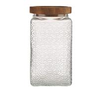 HSTWODE Lot de 1/3 bocaux de conservation, 260 à 2200 ml, en verre hermétique, avec couvercle en bois, boîtes de conservation en verre gaufré (carré, L)