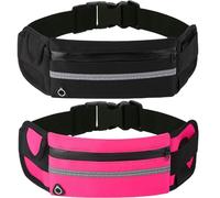 HSTWODE Lot de 2 ceintures de course pour téléphone portable - Avec bande réfléchissante de nuit - Avec gourde - Pour la course, la randonnée, le vélo, 1 noir + 1 rose, m, Élégant