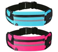 HSTWODE Lot de 2 ceintures de course pour téléphone portable - Avec bande réfléchissante de nuit - Avec gourde - Pour la course, la randonnée, le vélo, 1 bleu et 1 rose, m, Élégant