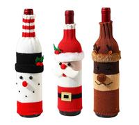 HSTWODE Lot de 3 housses tricotées pour bouteilles de vin de Noël, motif renne bonhomme de neige pour décoration, magasin, maison, café, Noël (mélange de 3 pièces)