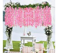 HSTWODE Lot de 4 bandes de fleurs artificielles Wisteria - 1,8 m - Pour mariage, jardin, fête, décoration murale, décoration d'intérieur (4 Wisteria rose)