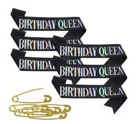 HSTWODE Lot de 6 rubans à paillettes pour fête d'anniversaire, Queen Birthday, fille, accessoire de décoration pour bonbons 18e, 20e, 30e, 40e, 50e ou toute autre fête d'anniversaire (noir 1)