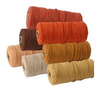 HSTWODE Lot de 7 cordes en coton, 3 mm, fil de macramé, multicolore, 6 couleurs, pour bricolage, tricot, bohème, décoration murale, bricolage, artisanat, plante suspendue, suspension de fleurs, marron