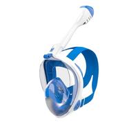 HSTWODE Masque de plongée avec tuba pour adultes avec champ de vision à 180°, technologie anti-buée, anti-fuite, avec support de caméra amovible, parfait pour le snorkeling en plein air (blanc et bleu