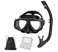 HSTWODE Masque de plongée optique de 0 à -8,0 pour adultes - Kit complet avec tube respiratoire sec, bouchons d'oreilles en silicone et sac de transport - Idéal pour la plongée avec tuba (noir, -2,5)