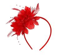HSTWODE Serre-tête à plumes, avec fleurs artificielles, style années 1920, pour femme, idéal pour carnaval, cocktail, mariage, fête à thé, rouge, taille unique