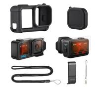 HSU Coque Silicone Protections d’écran Accessoires pour GoPro Mission 1 Pro | Coque en Silicone avec Caches Objectifs, 2 protections d’écran en Verre Trempé, Porte Latérale de Batterie et Sangle Réglable