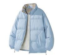 HSUAYEUD Gilet en Coton Homme Femme à Col Debout Imprimé Carreaux Intérieur Rembourré Épais Isolant Manteau Pain d'Épice Veste pour Un Style Chic Bleu clair XXXL