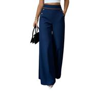 HSUAYEUD Pantalon Taille Coupe Large avec Boutons Décoratifs Style Décontracté Tissu Fluide Jambe Droite sans Pantacourt Femme Été