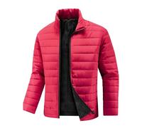 HSUAYEUD Veste Blouson en Coton Homme Casual Léger Minceur à Col Debout Uni Manches Longues Isolant Zip Manteau Gilet pour Un Style Sportif Rouge XXXL