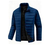 HSUAYEUD Veste Blouson en Coton Homme Casual Léger Minceur à Col Debout Uni Manches Longues Isolant Zip Manteau Gilet pour Un Style Sportif Bleu foncé XXL