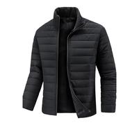 HSUAYEUD Veste Blouson en Coton Homme Casual Léger Minceur à Col Debout Uni Manches Longues Isolant Zip Manteau Gilet pour Un Style Sportif Noir XL