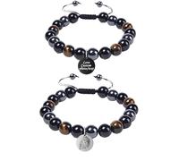 Hsumonre Personnaliser ID Couple Bracelet ECG battement de coeur personnalisé ses bracelets mutuels sangle boucle titane acier cadeaux anniversaire amis argent noir couleur (Noir-Beads-2PC)