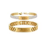 Hsumonre Personnaliser ID Couple Bracelet ECG battement de coeur personnalisé ses bracelets mutuels sangle boucle titane acier cadeaux anniversaire amis argent noir couleur (Doré)