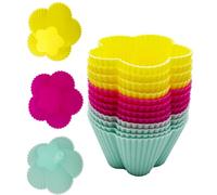 HSU'S Moules à muffins en silicone pour muffins et cupcakes, moules en silicone platine de qualité supérieure avec propriétés antiadhésives - Fleurs - Passe au lave-vaisselle - Quantité : 1 lot de 12
