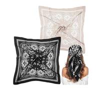 HSUYUN 2 Pièces Foulard Soie, 70 x 70 cm Foulard Cheveux, Imitation Soie Femmes Grand Foulards Carrés, Noir et Camel Foulards Bandana, pour Vêtements, Cou, Tête