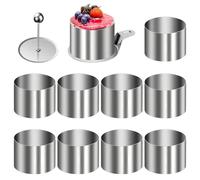 HSUYUN Cercle Gateau 8 cm, 10 Pièces Cercle a Patisserie, Acier Inoxydable Cercle Patisserie, avec Plaque de Base et Élévateur, Argenté Moule Cercle, Idéal pour Les Gâteaux, Mousses et Desserts DIY