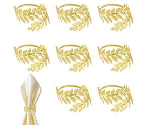 HSUYUN Rond de Serviette 8 Pièces, Rond de Serviette de Table en Forme de Feuille, Metal Spiral Napkin Rings pour Mariage, Événements Printaniers, Décoration de Banquet