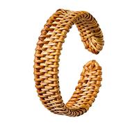 HSWE Bracelet en rotin pour femme fait à la main léger en paille tressée Bracelet manchette réglable bohème en rotin tressé épais pour filles Bijoux d'été, 1, Bois, Alliage.