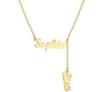 HSWYFCJY Collier 2 Prénoms Personnalisé, Collier Prénom Vertical Personnalisable pour Femme, Collier Personnalisé Bijoux Cadeau en Or/Rose/Argent