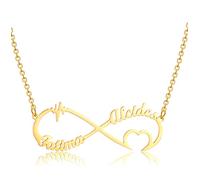 HSWYFCJY Collier Prénoms Personnalisé Infini, Collier Infini Femme avec 2 Noms Personnalisable, Collier Personnalisé Bijoux Cadeau en Or/Rose/Argent