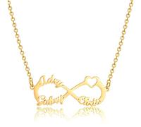 HSWYFCJY Collier Prénoms Personnalisé Infini, Collier Infini Femme avec 3 Noms Personnalisable, Collier Personnalisé Bijoux Cadeau en Or/Rose/Argent