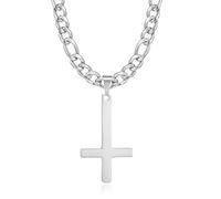HSWYFCJY Figaro Cross Men's Chain Acier inoxydable argent chaîne noire homme Collier pour hommes de 20 pouces Inverted Cross bijoux pour femmes