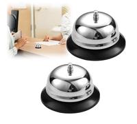 Hsyadazi 2 Sonnettes de Table en Acier Inoxydable - Cloches de Service Chromées au Son Clair pour Restaurant, Hôtel & Cuisine (8,5 cm, Argenté)