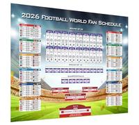 hsyomgcs Affiche du calendrier de la Coupe du Monde de football 2026 de grande taille 84x60 cm, tableau mural laminé avec tous les matchs de la phase de groupes aux éliminatoires, 42 équipes
