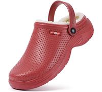 Hsyooes Sabots Femmes Hiver Chaussons Hommes Sabots de Jardinage Fourrés Peluche Chaussons Imperméables Chaussures de Jardin Pantoufles Antidérapant 44EU Rouge-A