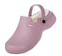 Hsyooes Sabots Femmes Hiver Chaussons Hommes Sabots de Jardinage Fourrés Peluche Chaussons Imperméables Chaussures de Jardin Pantoufles Antidérapant Violet-A 44EU