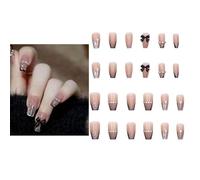 HSYTEK Lot de 24 faux ongles press on nails French Tip - Longueur moyenne - Strass rose - À coller - Couverture complète - Pointe en gel souple