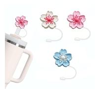 HSYTEK Lot de 3 couvercles de paille compatibles avec Stanley Cup - Couvercle de paille en silicone - Accessoire de rechange pour surmatelas - Bouchon en forme de nuage - Blanc, rose, bleu