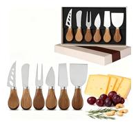 HSYTEK Lot de 6 couteaux à fromage, mini outils à fromage, couverts à fromage avec poignées en bois d'acacia, coupe-beurre en acier inoxydable pour fromage mou, fromage tranché, gâteau, dessert
