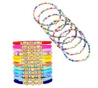 HSYWSH 19PCS Bracelets D'amitié en Forme de Cœur pour Enfants Bracelets D'amitié Réglables en Argile Colorées, Bracelet/s Inspirants pour Filles et Femmes pour bijoux d'été de plage (Multicolore 1)