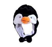 HSYWSH Casquette en peluche pingouin Chapeau en peluche avec rabat d'oreille casquette en peluches chaude casquette peluches d'hiver cosplay de festival d'hiver chaud adapté garçons filles (Noir A)