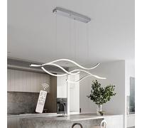 Hsyyz Moderne LED Suspensions,Dimmable Lampe Suspendue Avec Télécommande,Table à Manger Luminaire à Suspension,Lustre Réglable en Hauteur, Éclairage pour bureau,salle à manger,cuisine (Chromé)