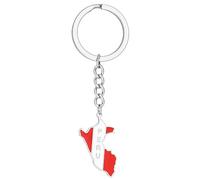Hsyzygian Porte-clés en acier avec drapeau du Pérou - Carte de pays - Géographie - Accessoires de voiture - Bijoux pour homme et femme - Vintage, Argenté., taille unique
