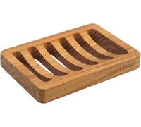 HTB Porte-savon en bois de teck à fente - Porte-éponge de cuisine - Auto-drainant - Pour douche, évier, salle de bain, baignoire, camping-car