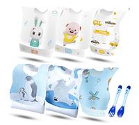 htbakoi Bavoirs Jetables Bebe Bébé 60 Pcs avec Fourchette et Cuillère Bavoir Jetable Enfant Imperméables pour la Maison ou en Déplacement