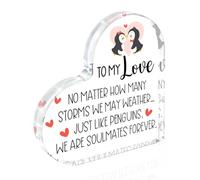 HTBIG Cadeaux de Saint-Valentin - Panneau décoratif « We Are Soulmates Forever » pour la Saint-Valentin, à offrir à votre petite amie, épouse, mari, petit ami, pingouin romantique, en forme de cœur